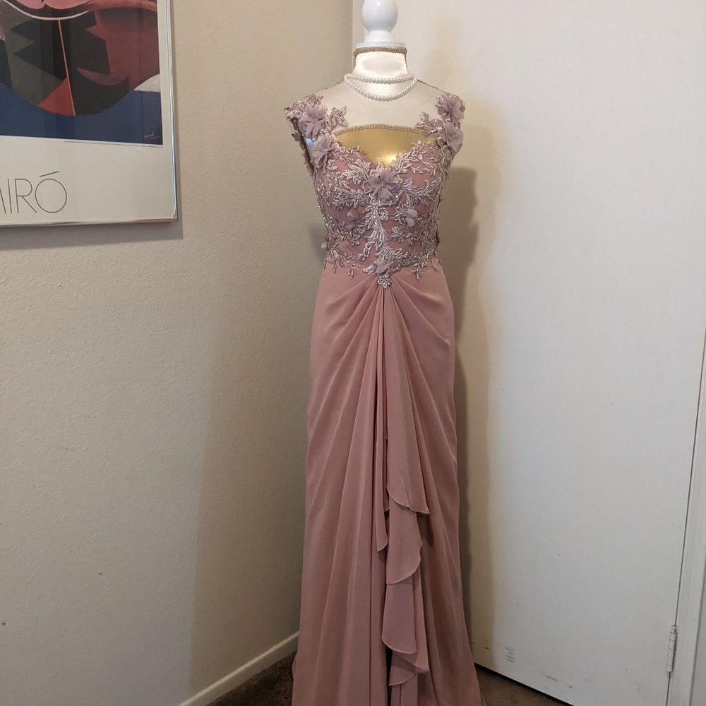 Blush Pink Satin Evening Dress with coreset lining and matching purse Size S